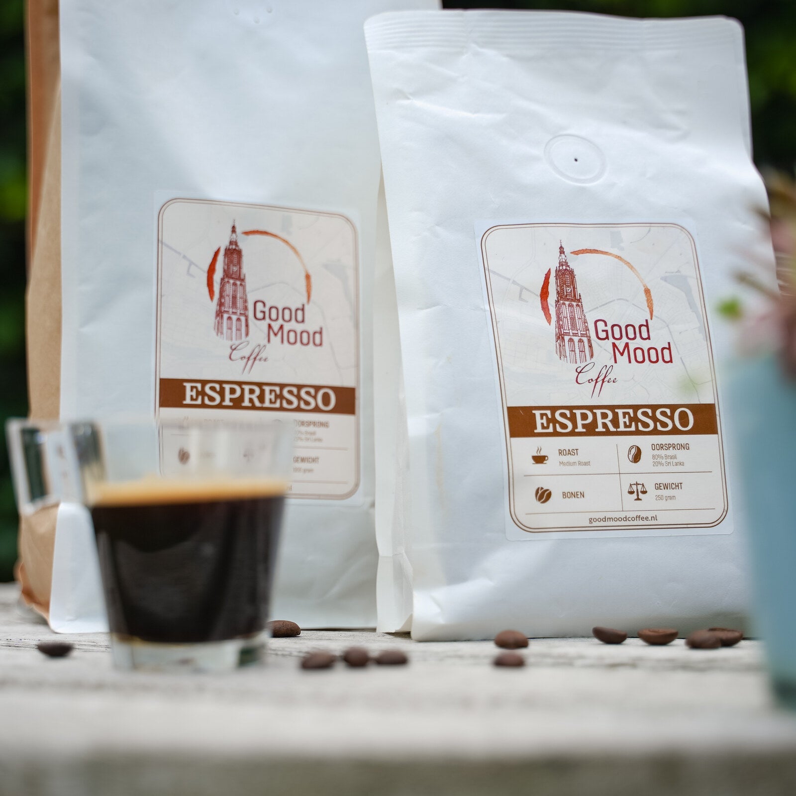 Close-up van het Espresso Bonen etiket