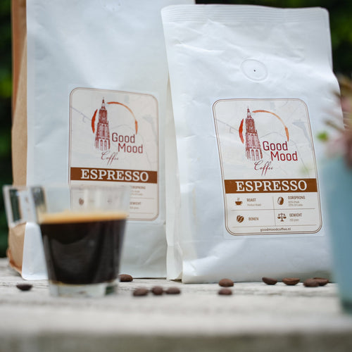 Close-up van het Espresso Bonen etiket